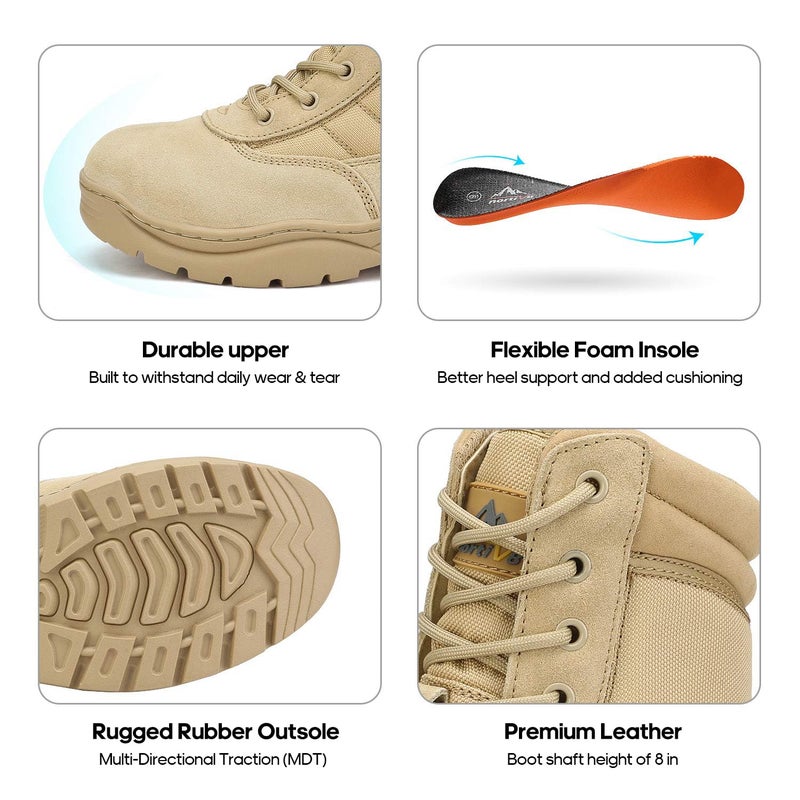 NORTIV 8 Mens Military Tactical Work Boots Side Zipper Hiking Leather Outdoor 8 Inches Motorcycle Combat Boots s Size 6.5 M US Trooper, Sand-8 Inches - Image 5